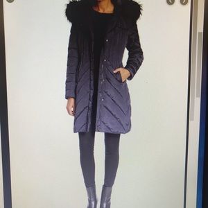 Creenstone Puffer Coat navy faux black fur hood